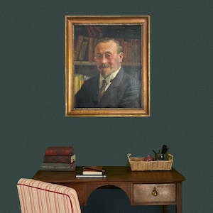 Portrait ancien, France : Dr Marteret, peinture à l'huile signée, 1920