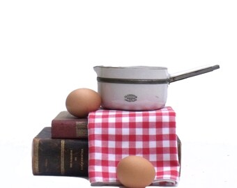 French Saucepan Limoges Aluminite Porcelain Frugier teeny weeny tiniest Milk Pan Size 1 1900's