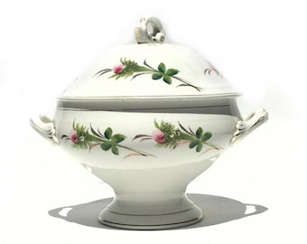 French Rosebuds Roses hand painted  Ironstone Tureen Soupiere antique 1910