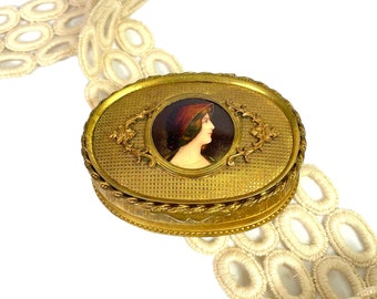 French Art Nouveau Gilded Ring Casket enamel on porcelain cameo