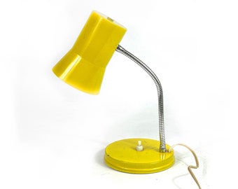 French 1950's stylish vibrant Yellow Silver metal Gooseneck Desk Bedside Table Lamp Studio lamp /Retro / fifties