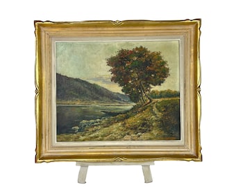 French oil painting Annecy original Montparnassse wood frame signed listed artist / on stretched  canvas