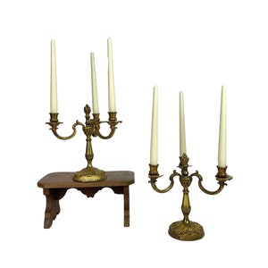 Pair French antique 3 arm Candelabra Bronze -superb castings /heavy / circa 1930&#39;s