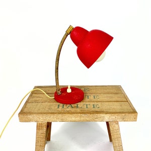 French 1950s Ruby Red Brass Gooseneck Desk Lamp