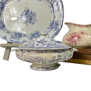 French Bordeaux Vieillard Volubilis Ironstone Tureen antique Lilac Lavender  Soupiére  1800&#39;s