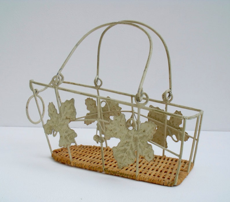 Wine basket cradle rustic metal & wicker French Grey tole ware Etsy