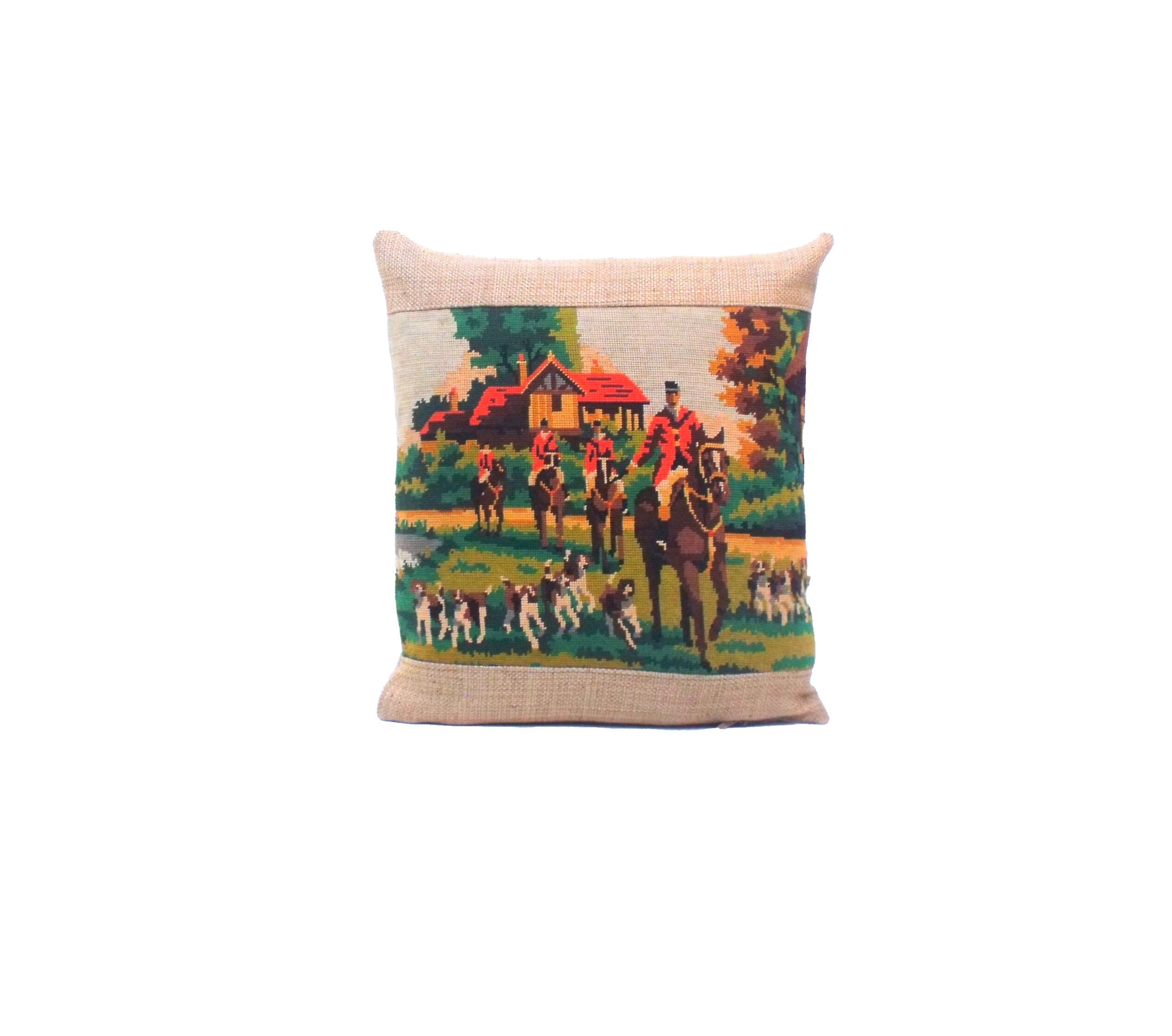 French Vintage Needlepoint Tapestry The Hunt Ride With Hounds