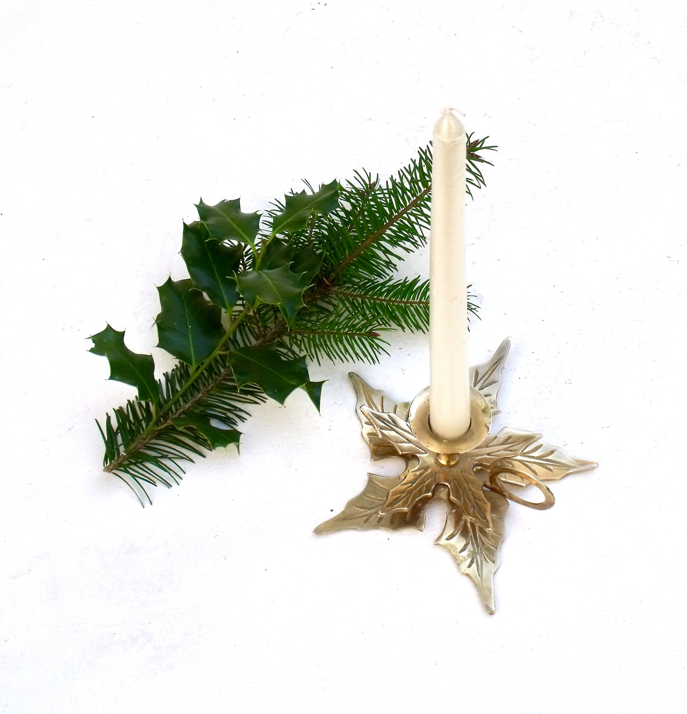Français Porte-Bougie en Laiton Holly Laisse Parfait Pour La Table de Noël