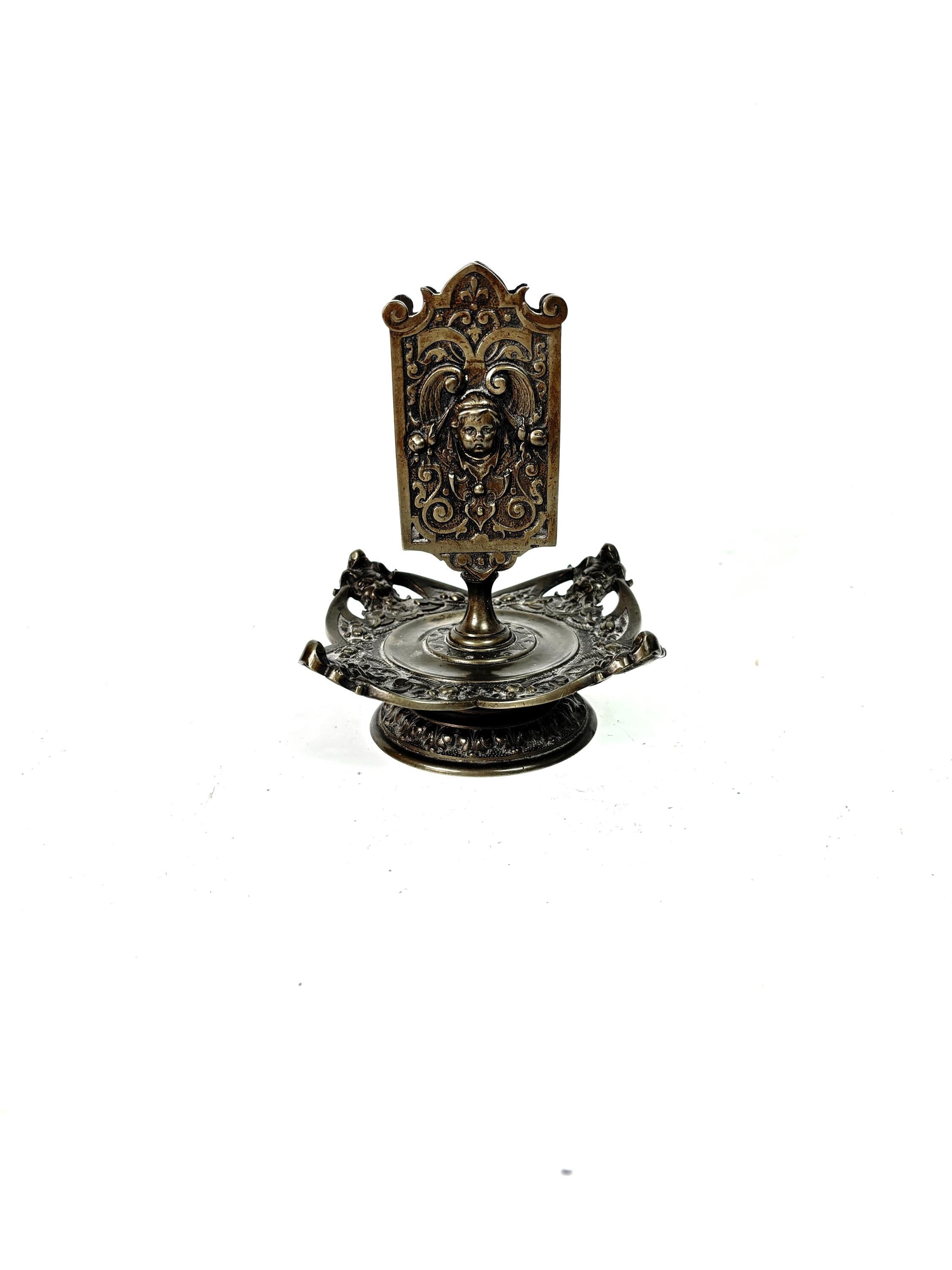 French 19th century antique match box holder bronze putti & satyrs -Heavy