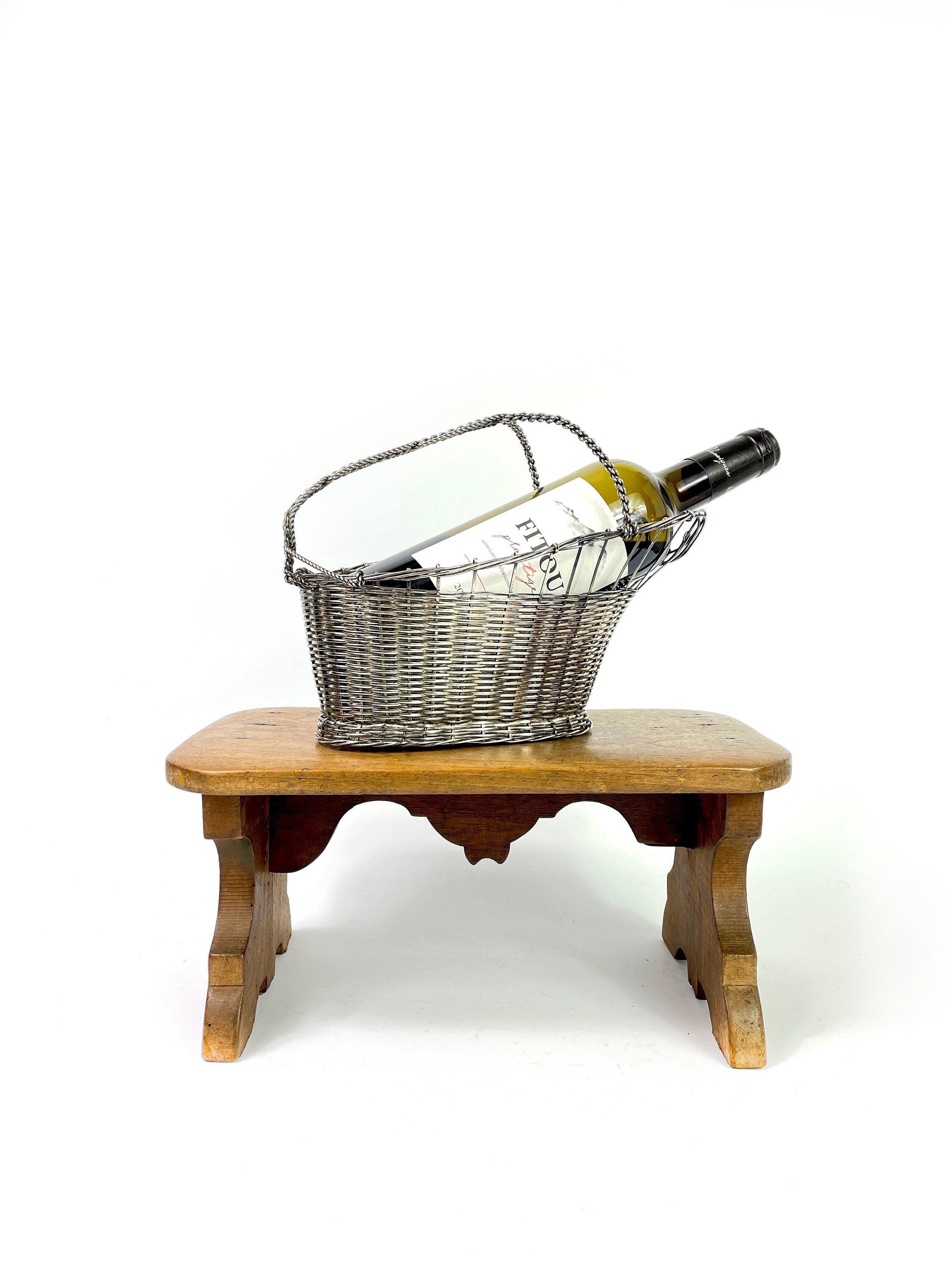 Français Vintage Silver Metal Wine Cradle/Basket Verseur Serveur Porte-Bouteille Home Bar
