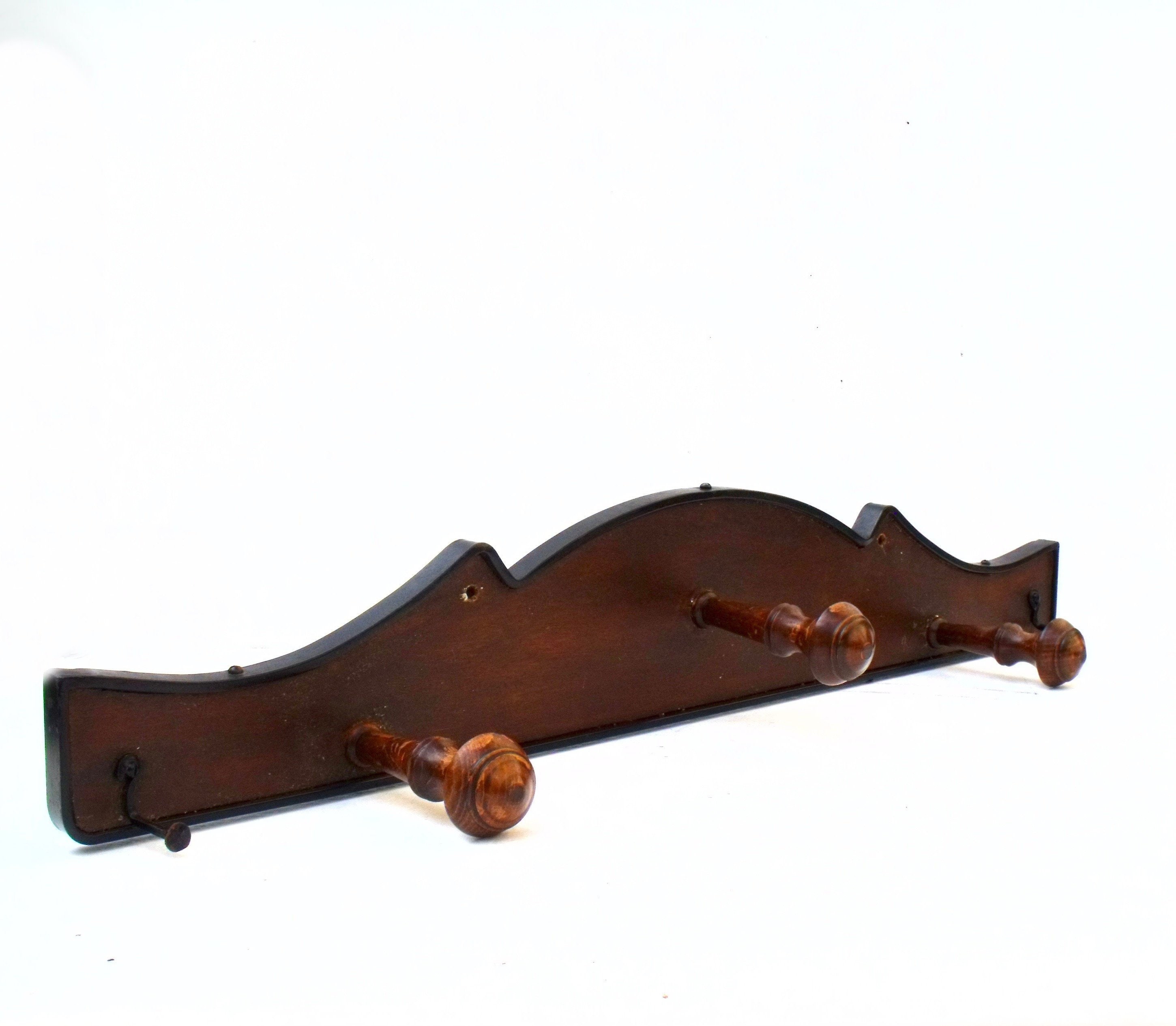 Antique Français Wood & Forged Iron Coat Hat Hook Peg Rack Home Decor Style - Primitive Perfection