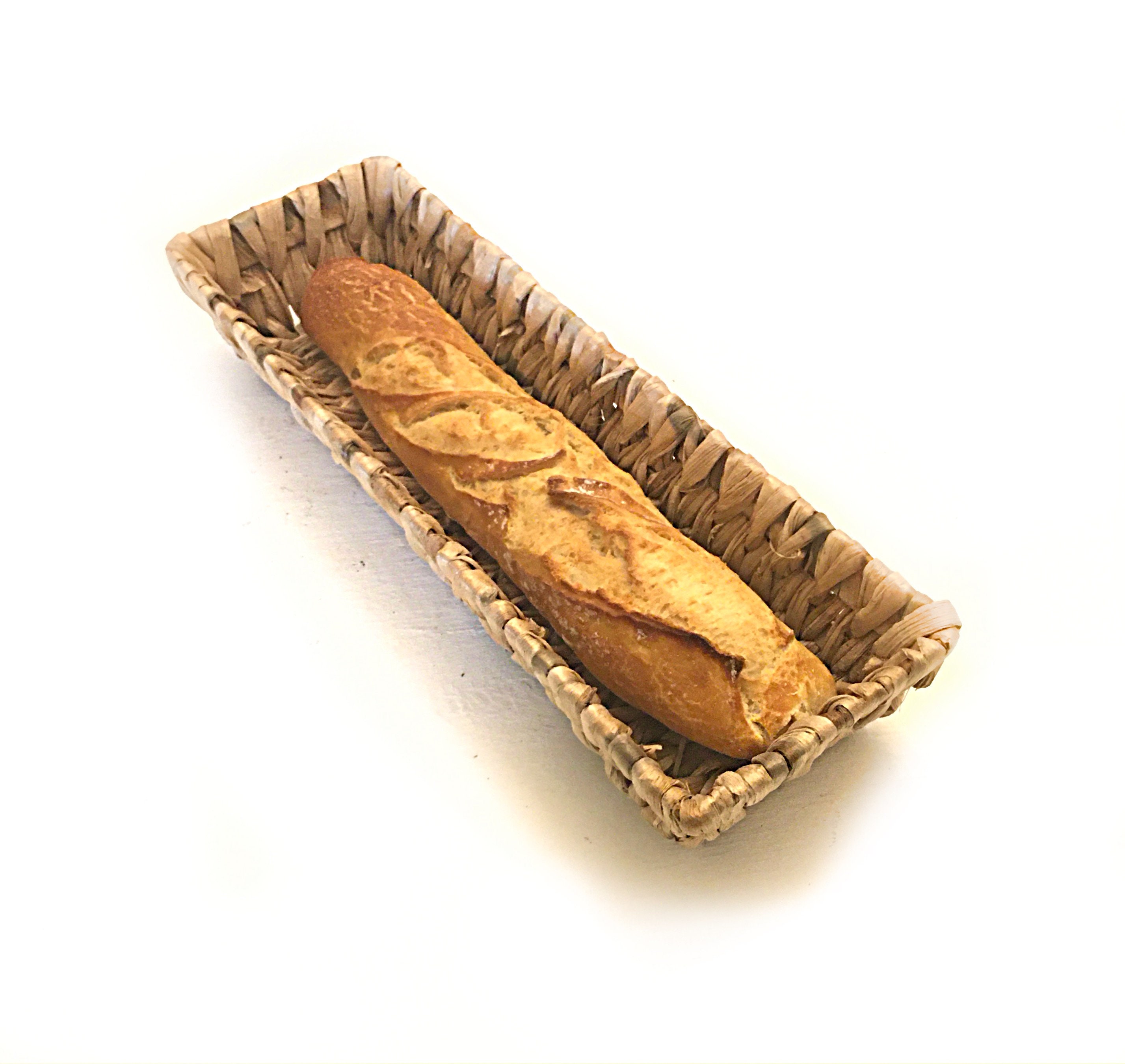 Vintage Français Baguette Basket Long Bread Tray Bois et Raphia Farmhouse Cuisine