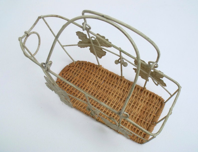 Wine basket cradle rustic metal & wicker French Grey tole ware Etsy