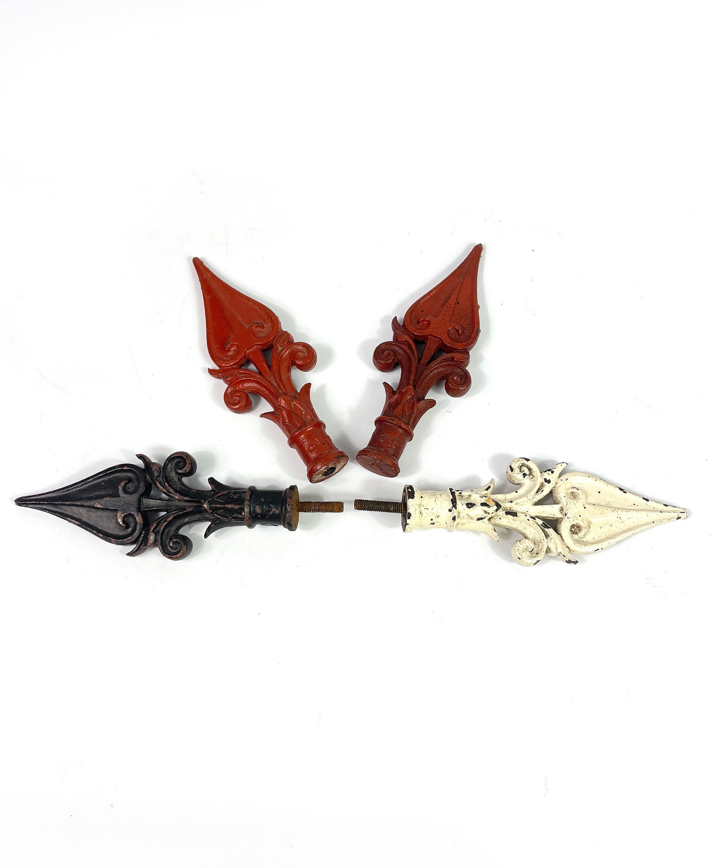 4 Antique Fonte Métal Français 19Ème Siècle Finials Patine Décorative - Poteaux Rideaux/Tapisserie M