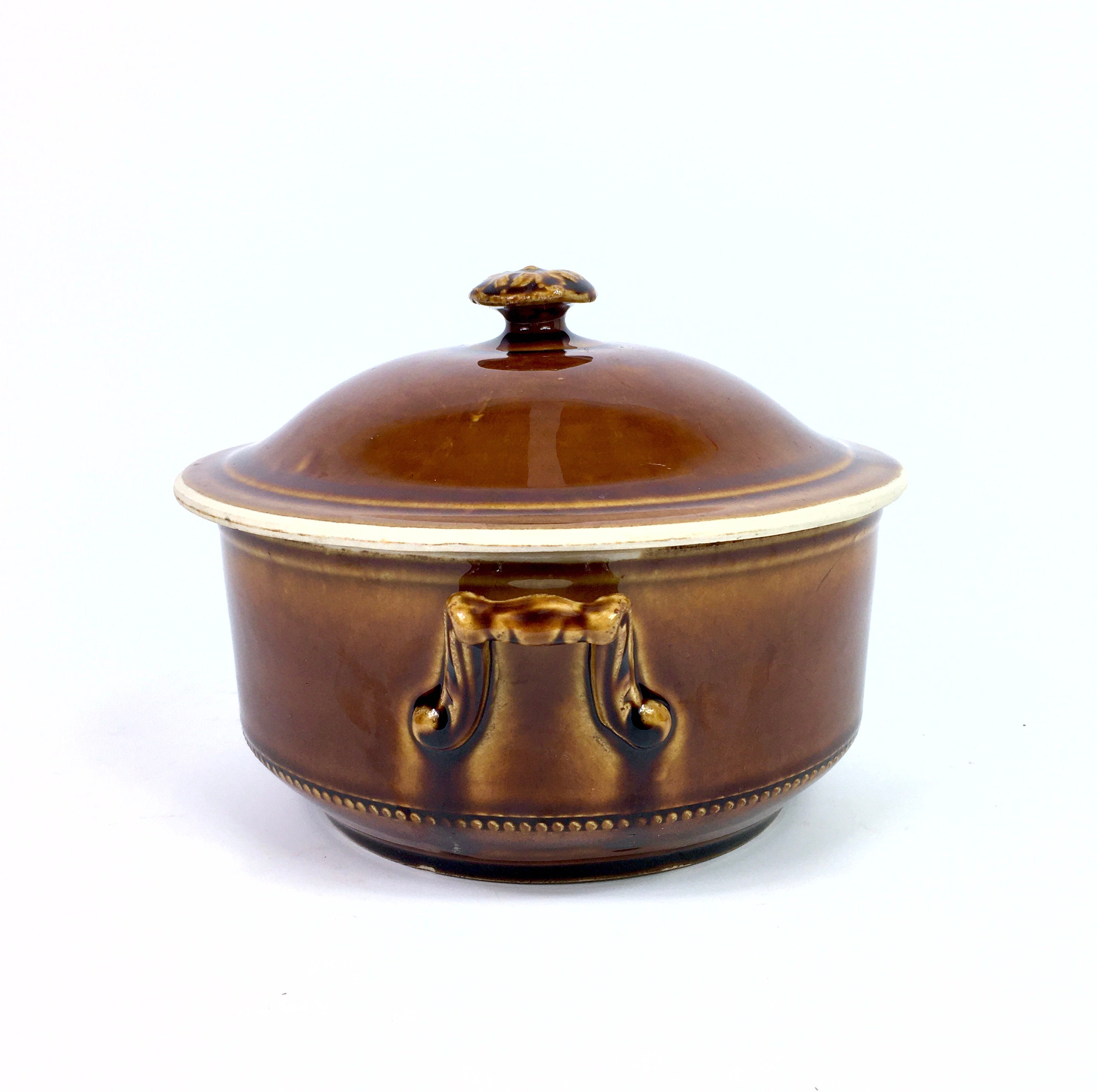 Vintage Grande Français Terrine Treacle Majolica Glazed Stoneware Lidded Casserole/Farmhouse Kitchen