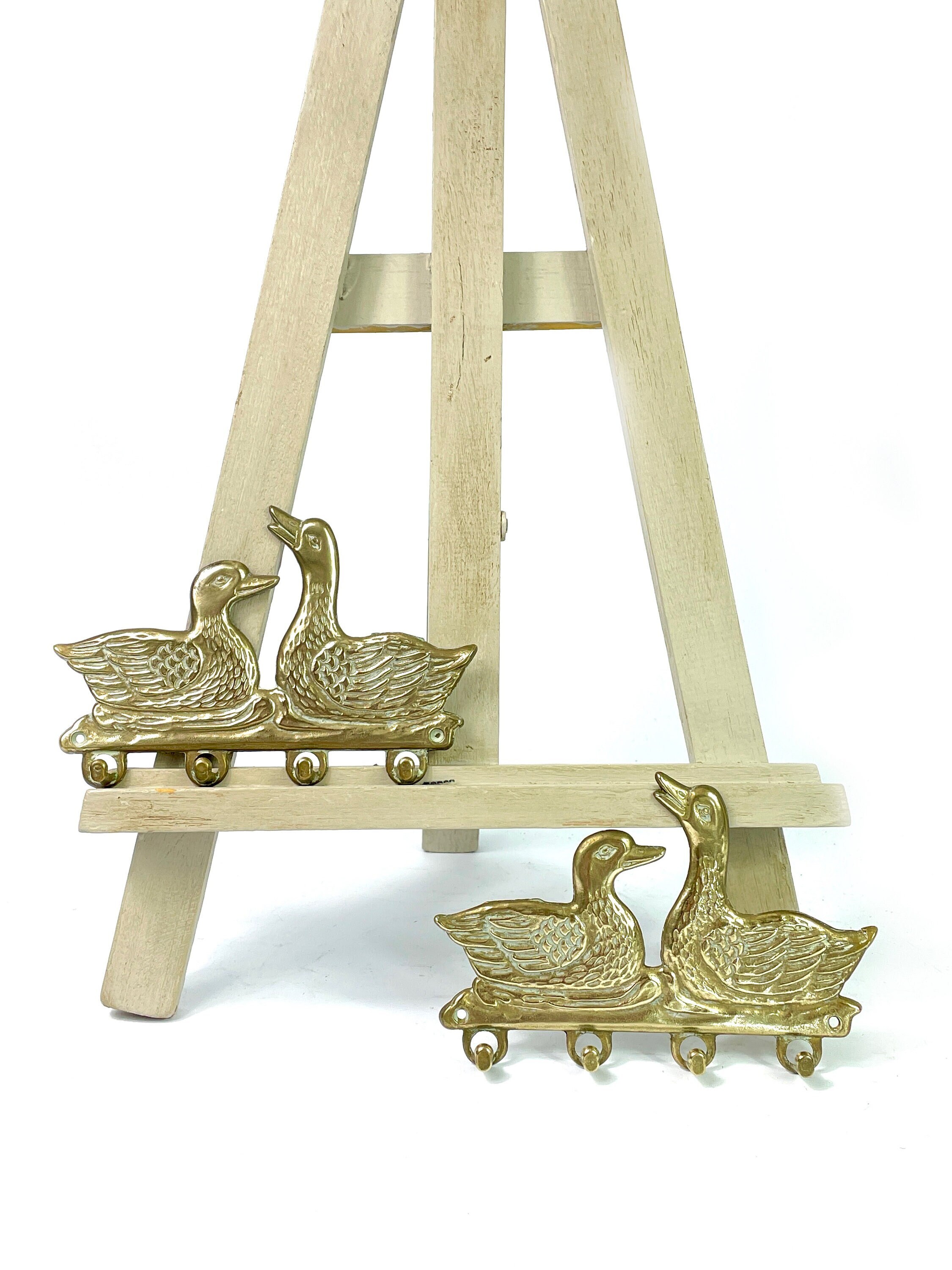 Paire de Français Vintage Brass Ducks Torchon Crochets/Cuisine Campagne Salle Bain Buanderie