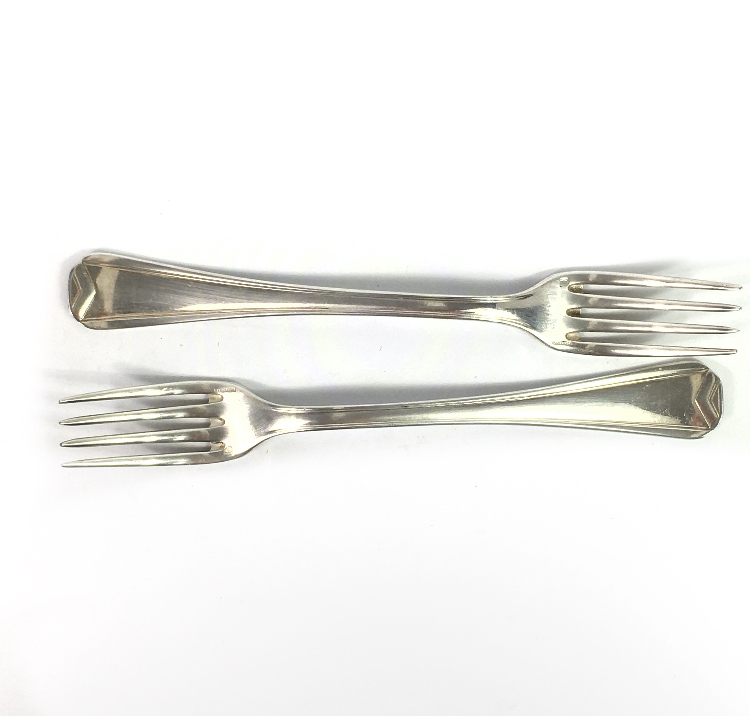 Deux /2 Français Plaque d'argent Antique Christofle Motif Chevron Fourches Art Déco