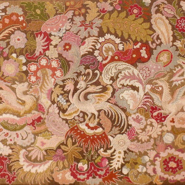 Seltene antike Aubusson Wolle Französisch Arbeit Nadelspitze Wandteppich mittelalterlichen Mythologie Einhorn Petit Point 1880 Wandkunst oder Polster