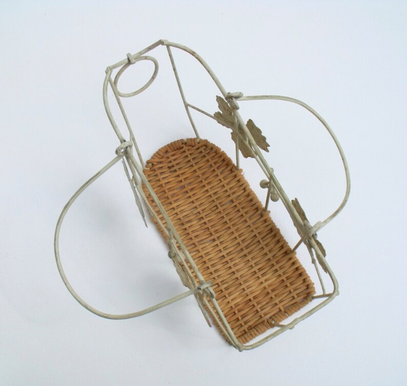 Wine basket cradle rustic metal & wicker French Grey tole ware Etsy