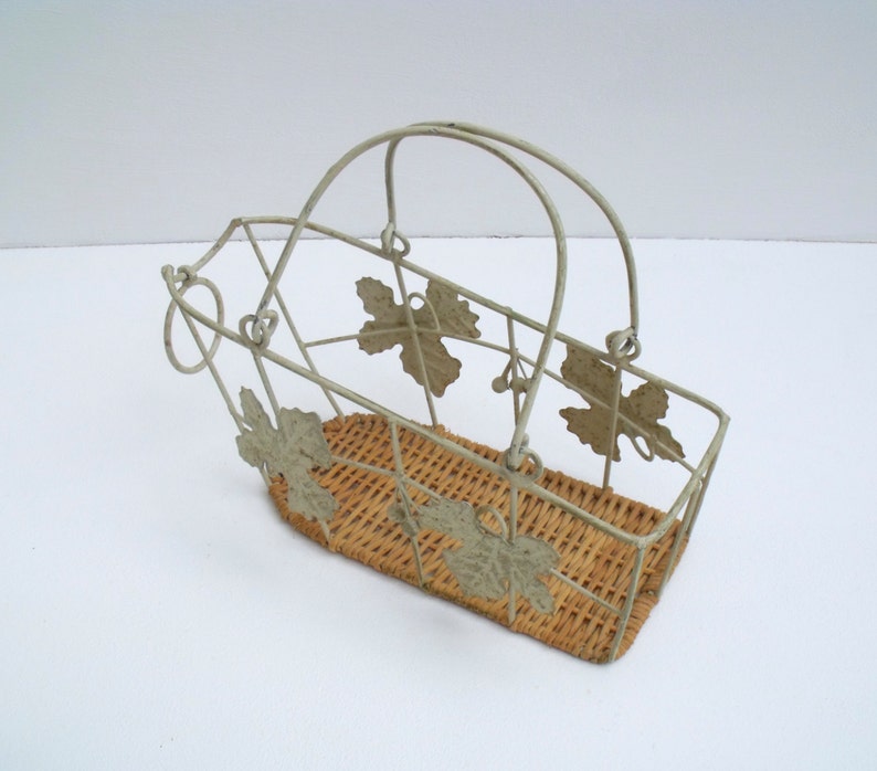 Wine basket cradle rustic metal & wicker French Grey tole ware Etsy