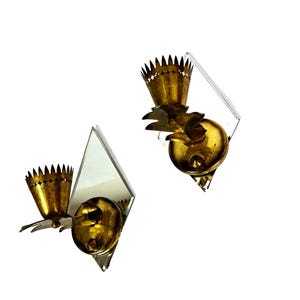Vintage French diamond mirror electric sconces 1950&#39;s-60&#39;s