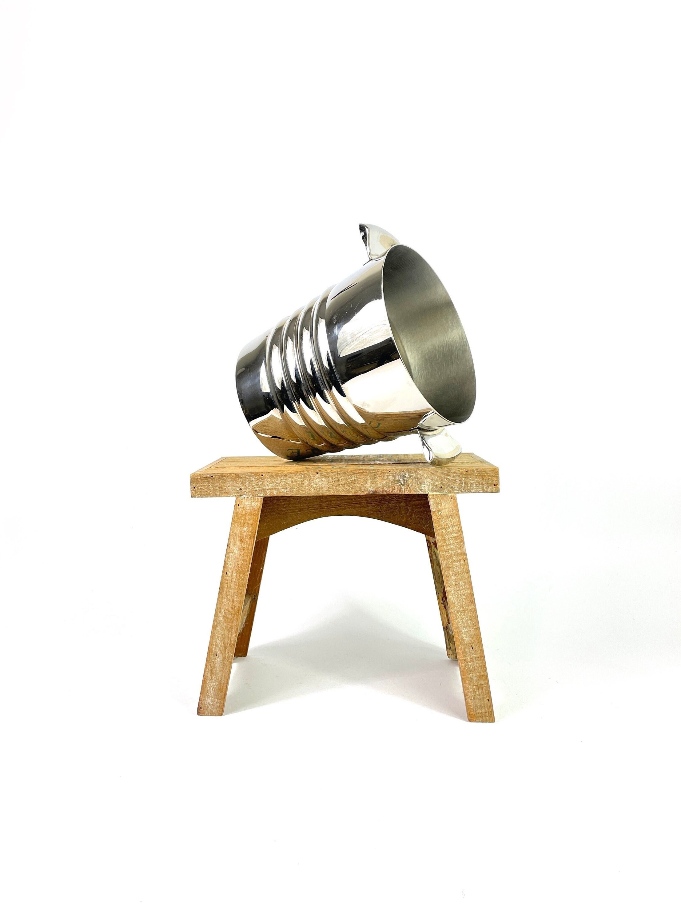 Vintage Français Qualité Art Déco Côtelé Champagne Seau à Vin Refroidisseur Chrome Qualité Fine - Lo