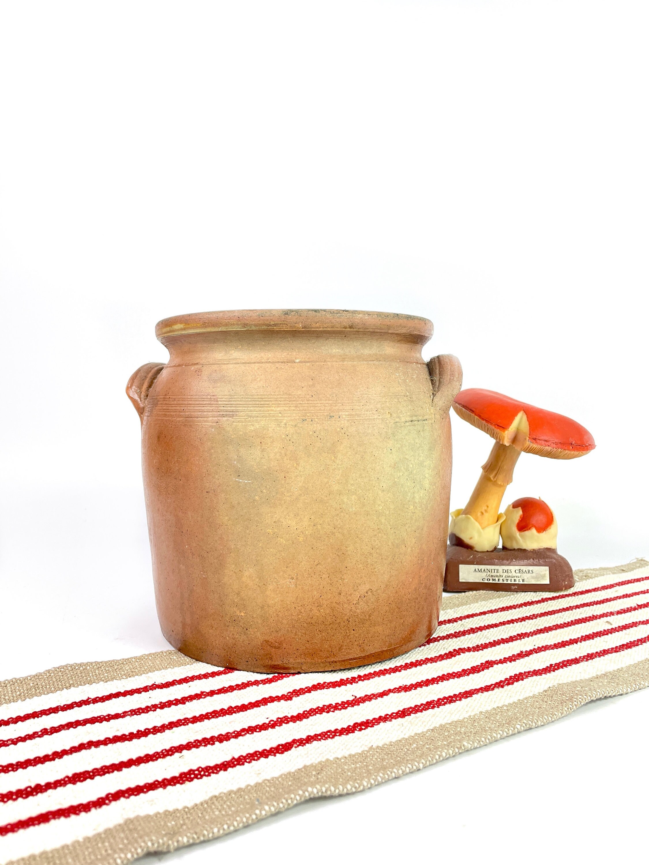 Français Grès Antique Argile Grand Confit Pot Poignées de Cuisine Rustique Ferme