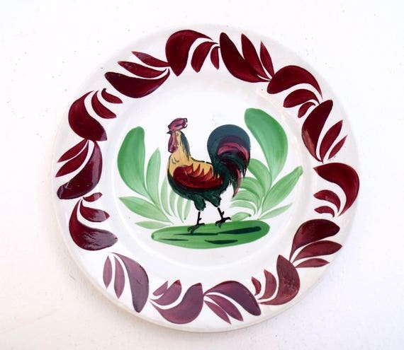 Stunning Rare Choisy le roi HB Cie Faience Oiseaux Birds Hand painted Footed Cake Compote Fruit Plate Terre de fer