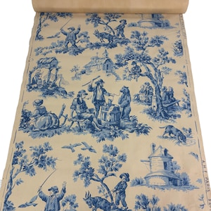 Antique French Paris Blue Toile wallpaper - early 20th century -roll 7 metres