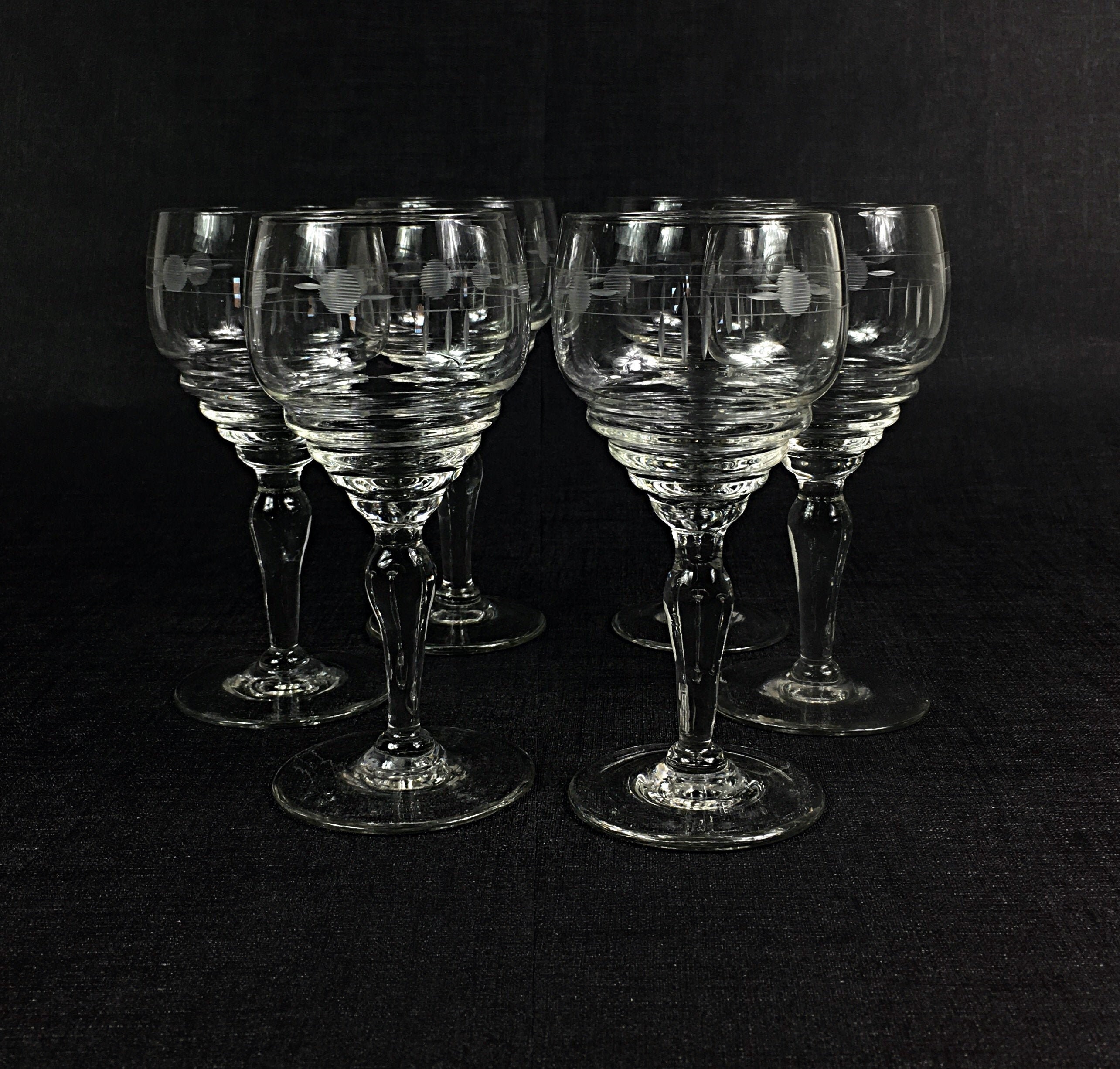 Français Antique Hand Soufflé Fine Petit Vin Blanc Art Déco 1920'sched Design X 6