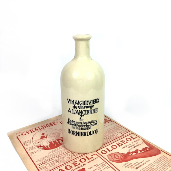French large antique stoneware Bottle Red wine Vinegar - Cream early example 1900's