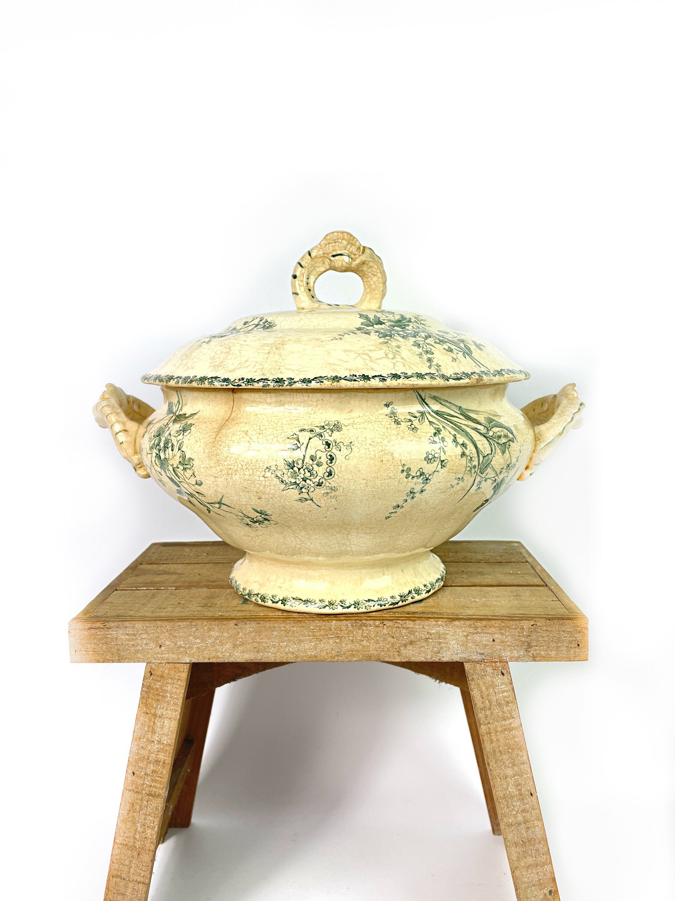 Français Ironstone Tureen Antique Moscou Hippolyte B & Cie Soupiére - Thé Taché Milieu Des Années 18