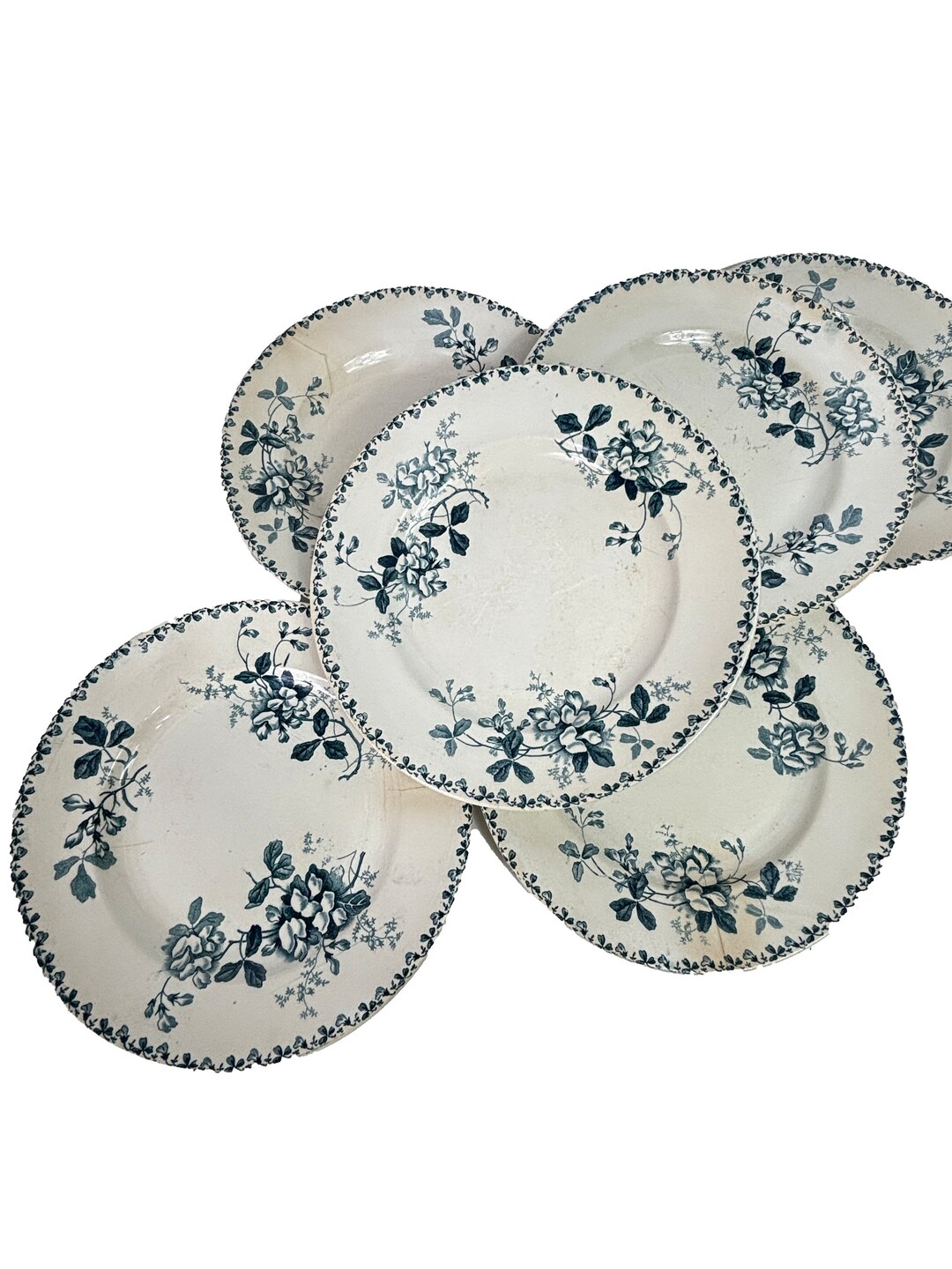 6 French Ironstone Acacia Blue Floral Dessert Plates Saint Amand Etsy