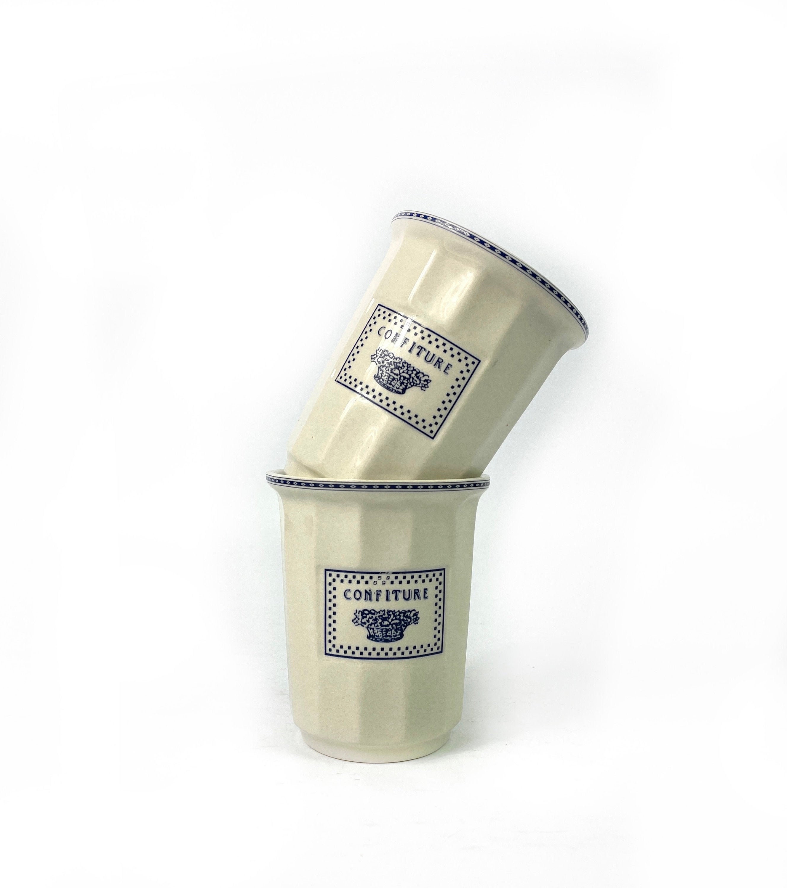 Deux Français Confiture Jar Jelly Jam Preserve Pots en Céramique X 2 - Style Cuisine de Stockage