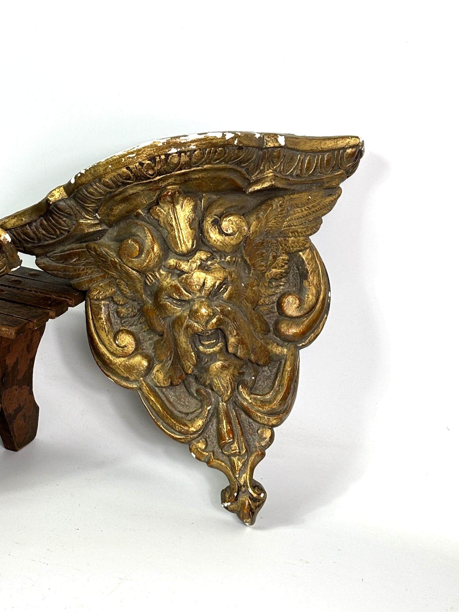 French Pair Antique Gothic Gargoyle Platre Wall Pockets Winged Lions ...