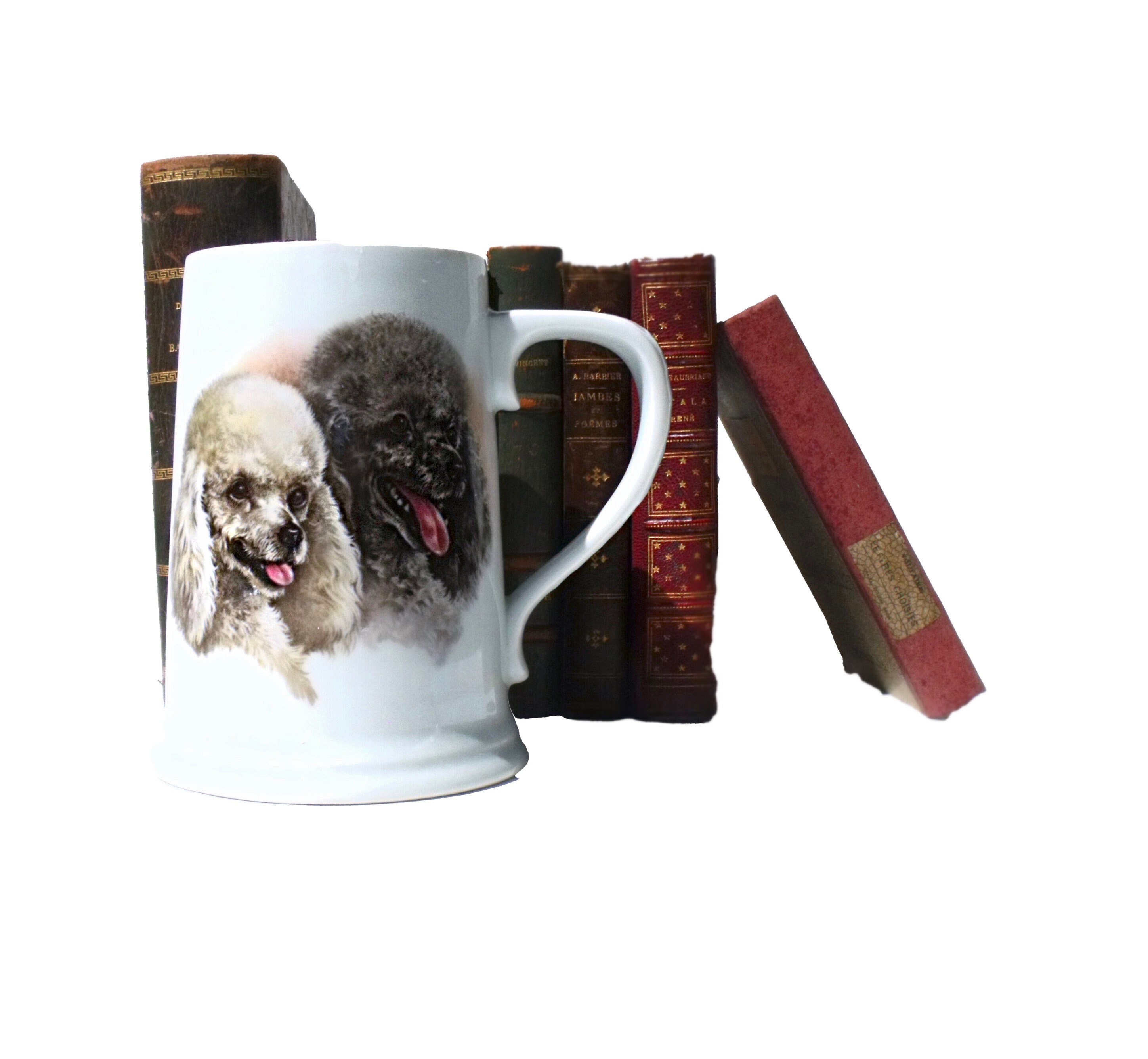 Français Limoges Poodle Power Transfer Vase Tankard Porcelain Kitsch Fun 1950's Retro