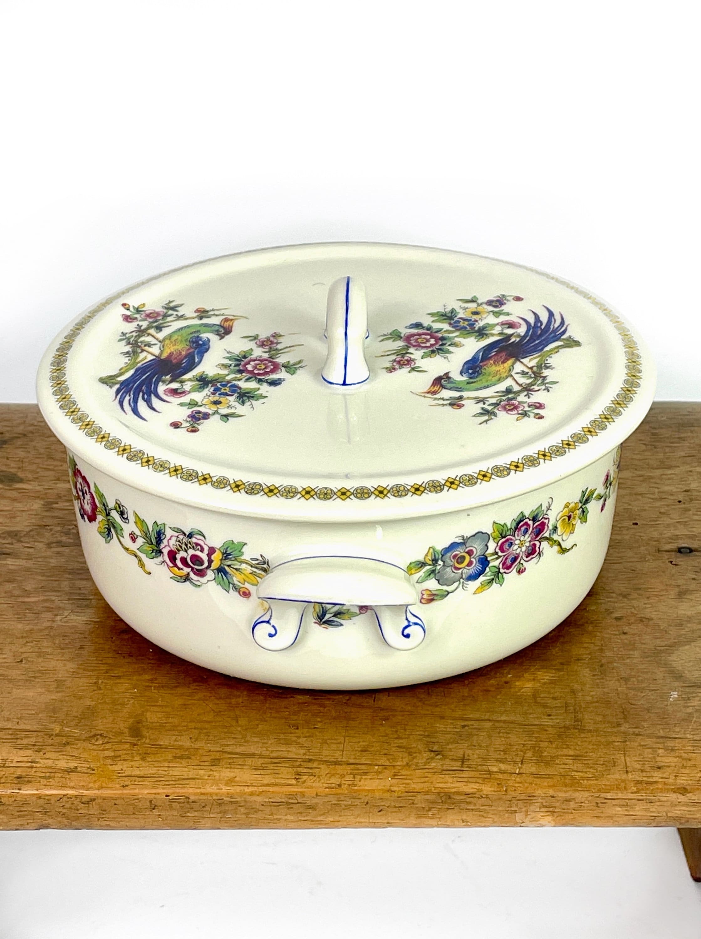 Français Aluminite Frugier Limoges Paon Gratin Petite Casserole Porcelaine Four à Table