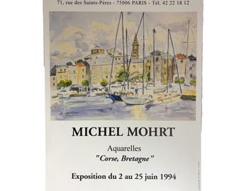 Cartel de exposición genuino francés vintage Michel Mohrt Galerie Barbizon Paris