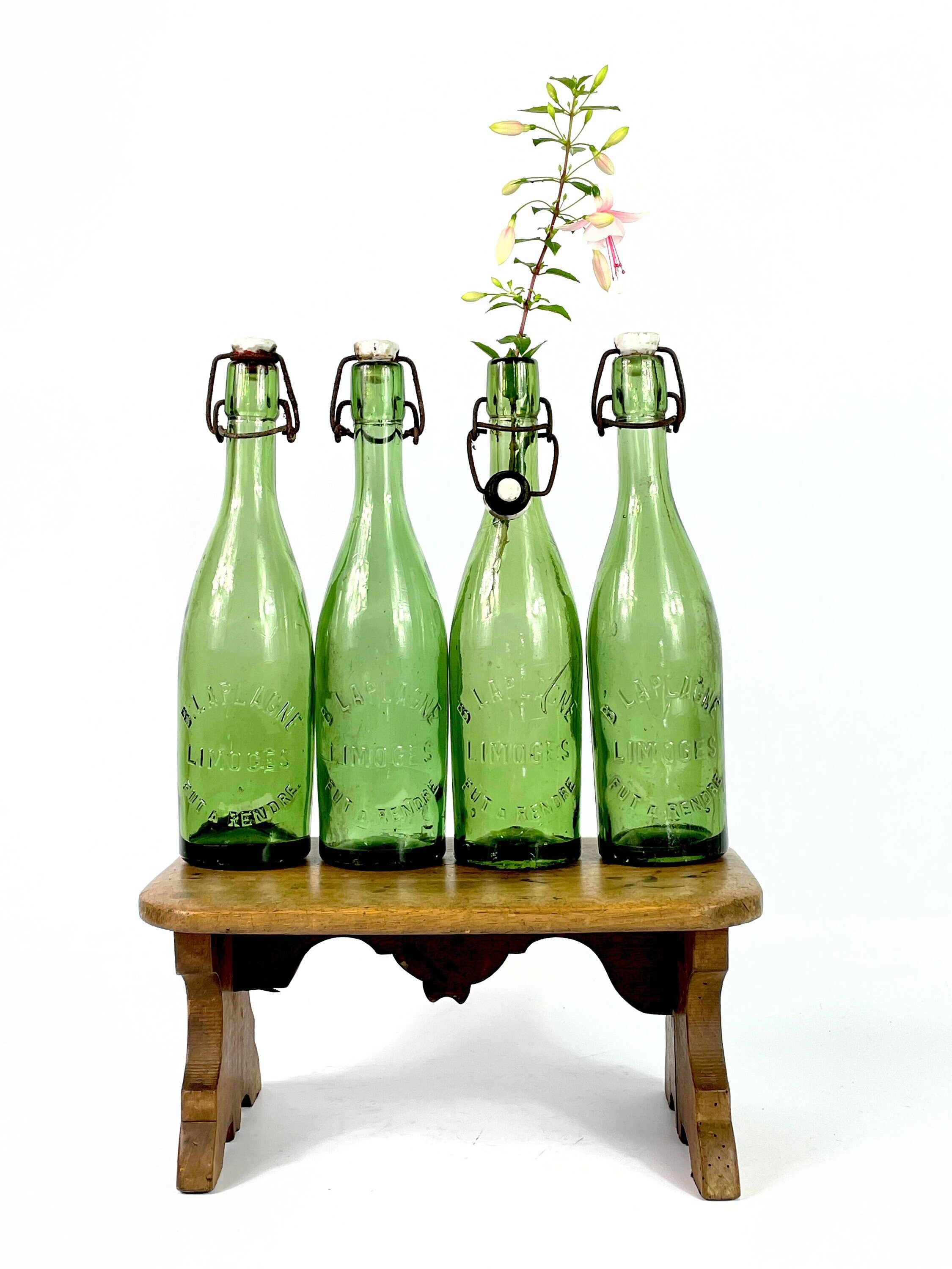 Français Antique Four/4 Limoges B Laplagne Soda/Bière Bouteilles Vertes Bouchons en Céramique Souffl