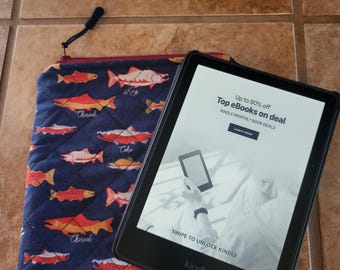Quilted Kindle/Book Sleeve with Salmon  Print