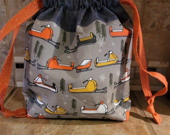 Drawstring Pouch with Snowmobile  Print