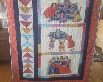 Lap Size Quilt with Mothers & Daughters Native American Themed Print