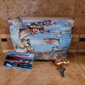 Small Zippered Bag with Trout Print