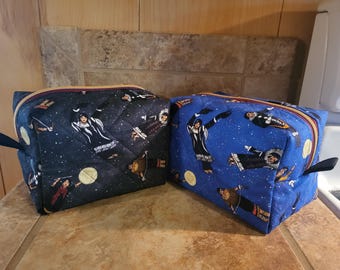 Quilted Boxy Zippered  Cube Pouch/Bag with Indigenous Dancers  Print
