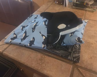 Orca Stuffed Animal in Sleeping Bag  with Orca Print
