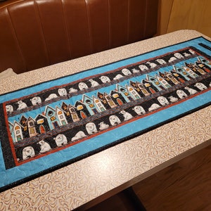 Quilted Table Runner with Alaskan Village & Polar Bear  Print