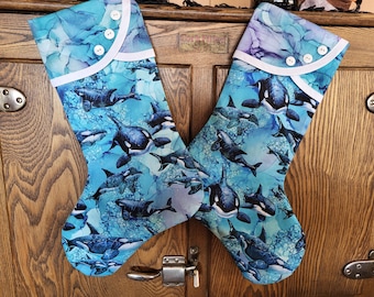 Quilted Christmas Stocking with Killer Whale  Print