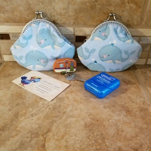 Small Fabric Coin Purse with Whale Print & Kiss Clasp