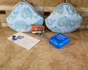 Small Fabric Coin Purse with Whale Print & Kiss Clasp
