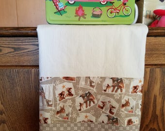Flour Sack Kitchen, Nursery, or Bathroom Towel with Christmas Deer & Bunnies Print